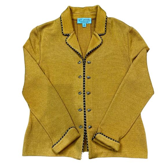St. John Yellow Golden Leaf Metallic Trim Zip Up Santana Knit Blazer I 8 - Picture 5 of 10